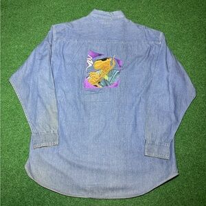 Vintage 90s Camel Cigarettes Denim Button Up Shirt, Hipster Smoker (XL)
